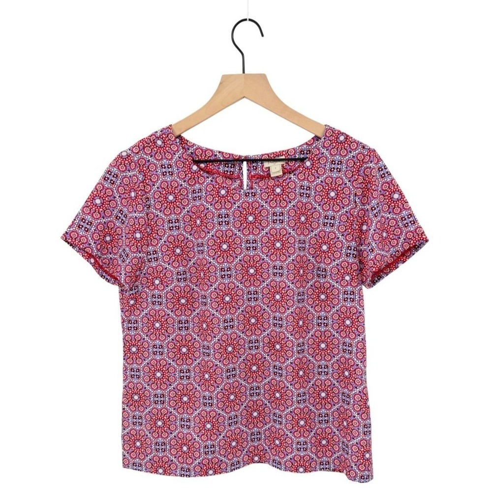 J.Crew Bohemian Short Sleeve Geometric Medallion Mosaic Blouse S Office Preppy